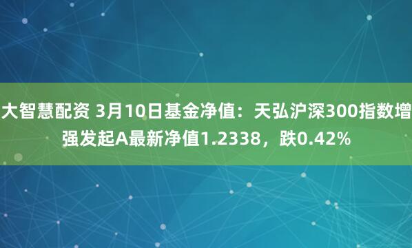 大智慧配资 3月10日基金净值：天弘沪深300指数增强发起A最新净值1.2338，跌0.42%